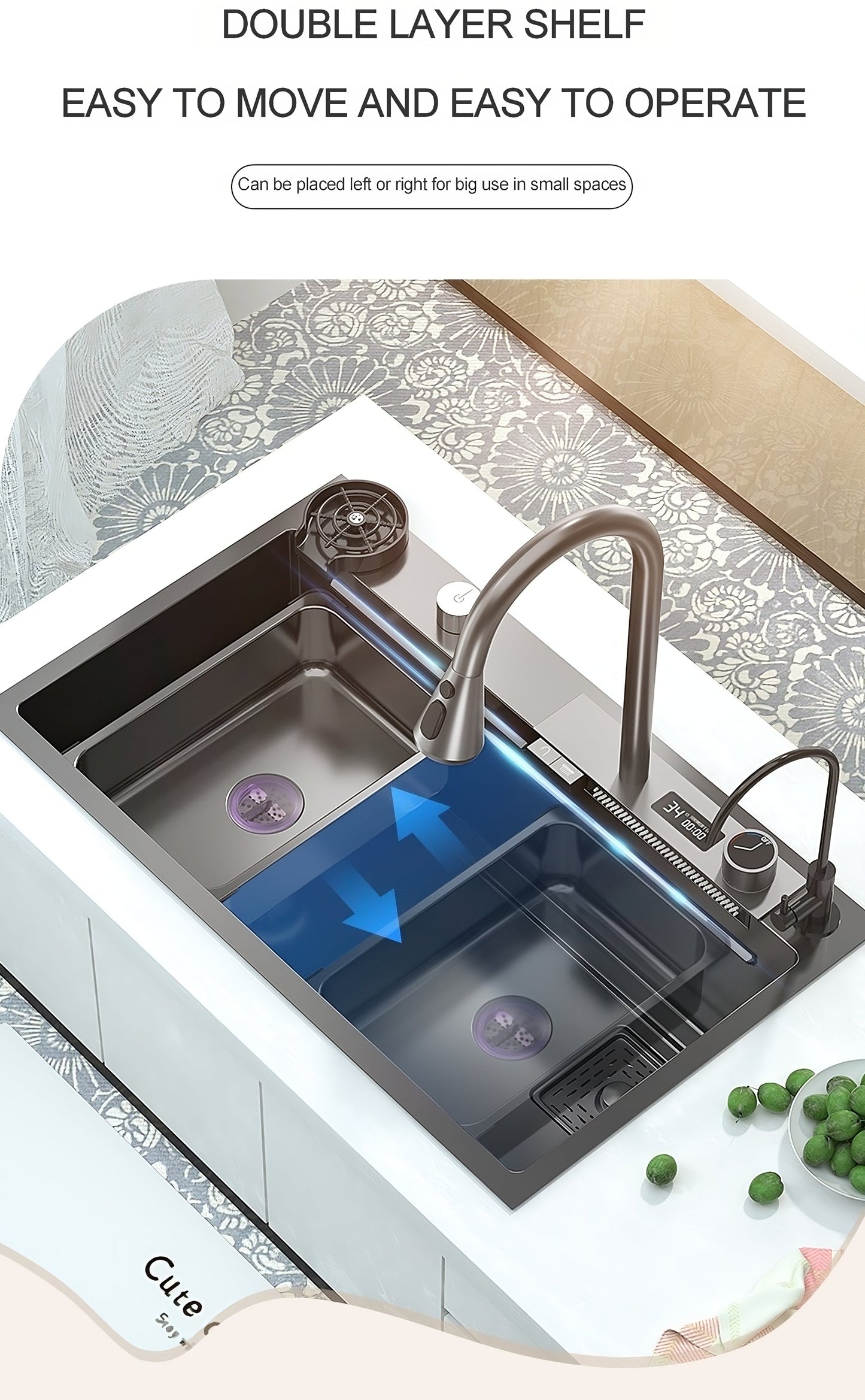 ULOVEHOUSE Stainless Steel Waterfall Sink with Touch Sensitive Faucet for Kitchen