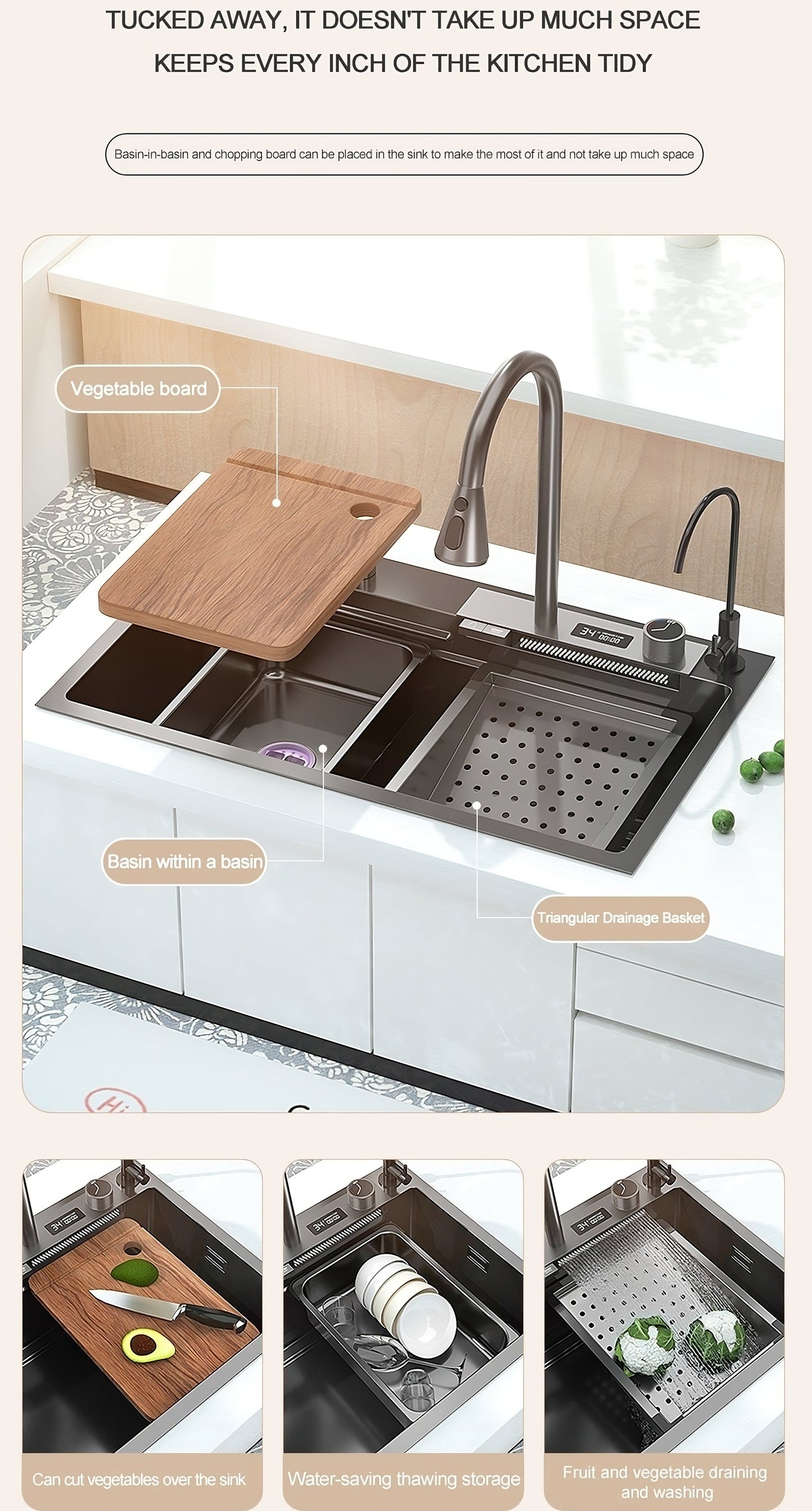 ULOVEHOUSE Stainless Steel Waterfall Sink with Touch Sensitive Faucet for Kitchen