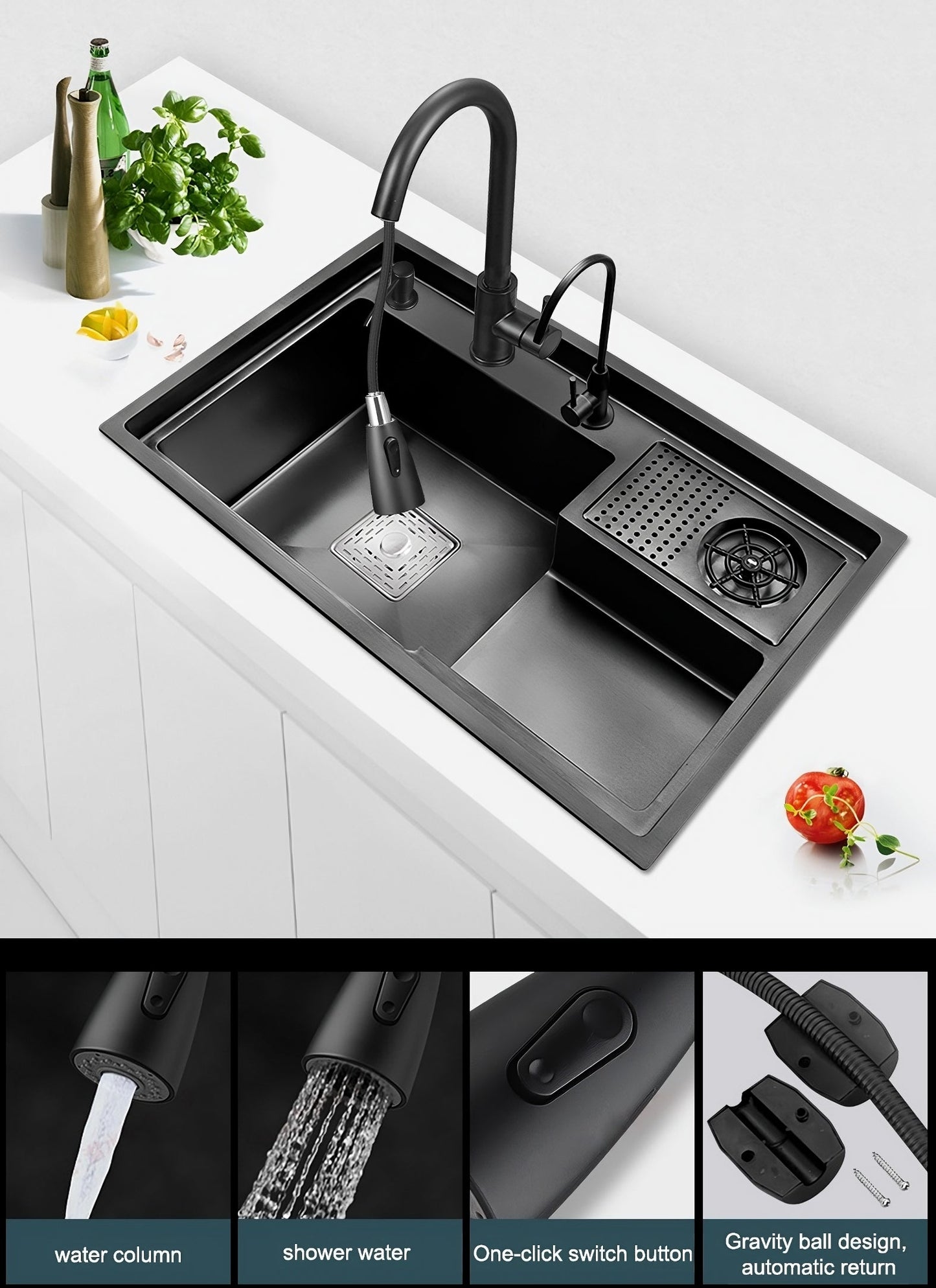 ULOVEHOUSE Modern Nano-Stepped 304 Stainless Steel Vegetable Washing Sink for Kitchen