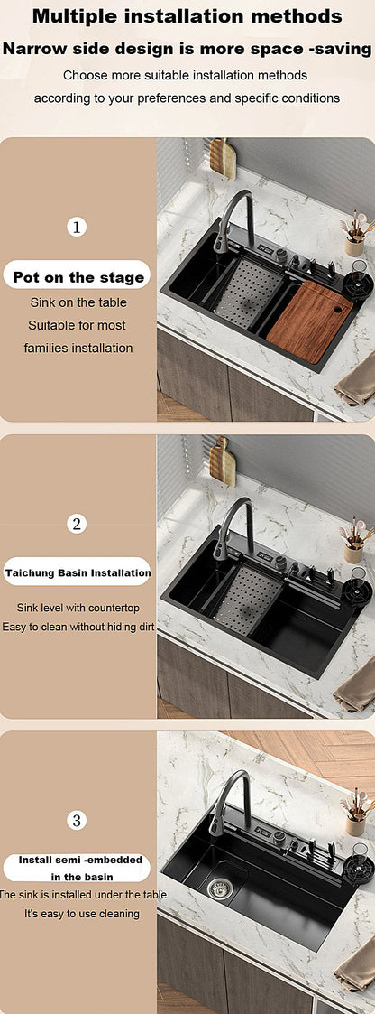 ULOVEHOUSE Stainless Steel Waterfall Sink 304 with Digital Display Multifunction Touch for Kitchen