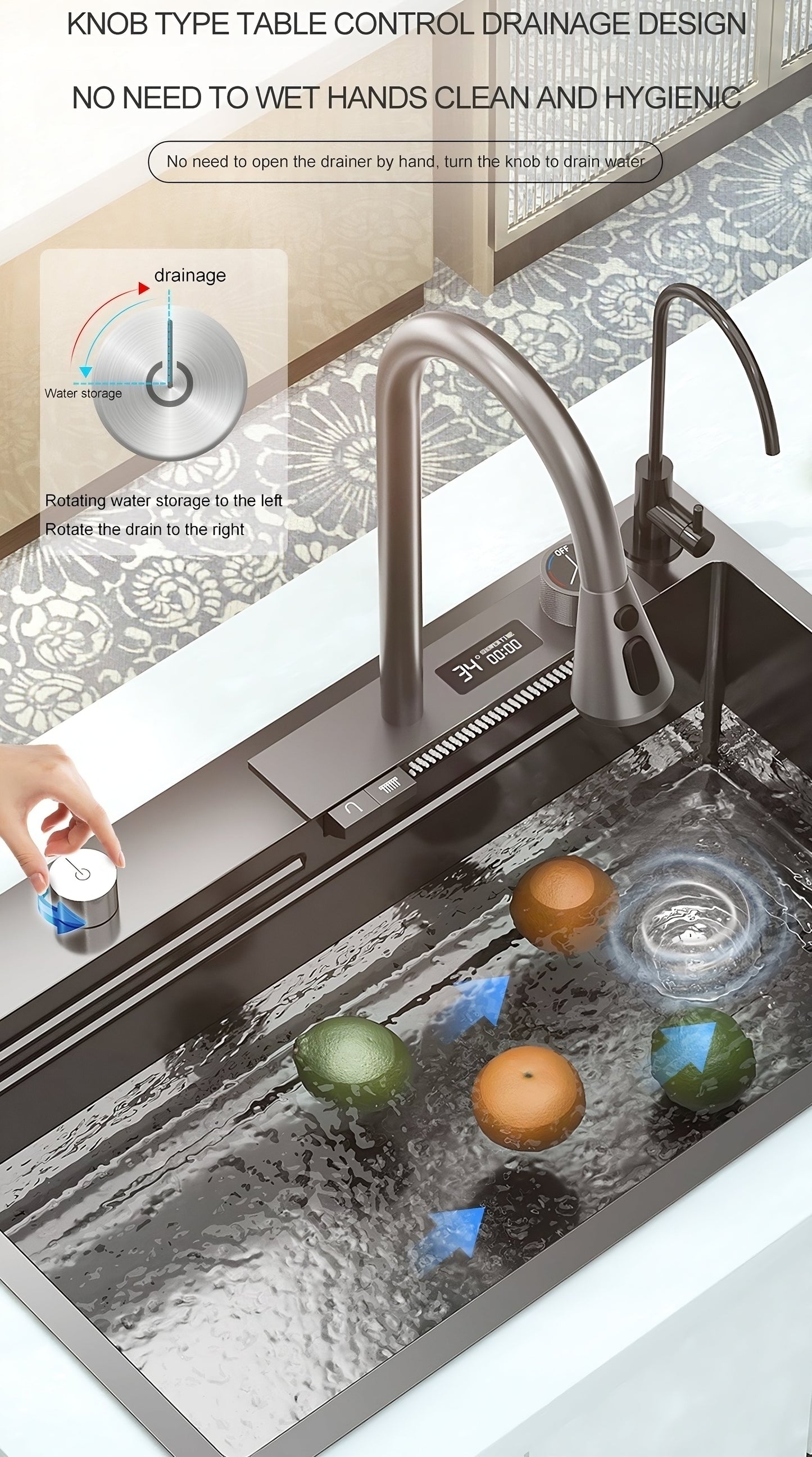 ULOVEHOUSE Stainless Steel Waterfall Sink with Touch Sensitive Faucet for Kitchen