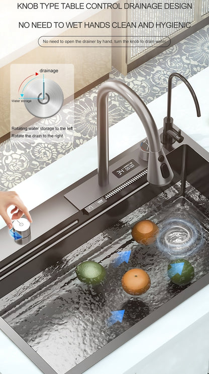 ULOVEHOUSE Stainless Steel Waterfall Sink with Touch Sensitive Faucet for Kitchen