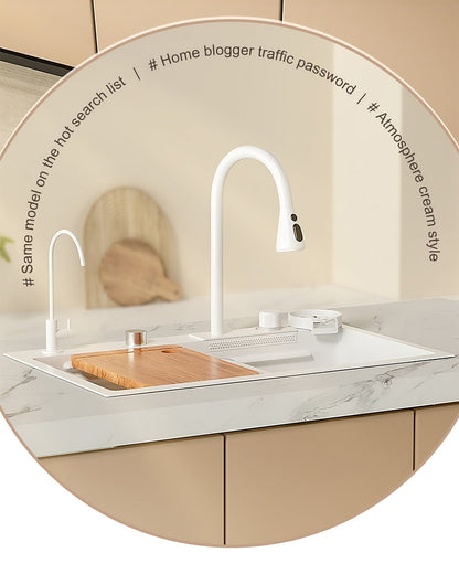 ULOVEHOUSE White Sink Made of Nano 304 Stainless Steel with Waterfall Faucet for Kitchen