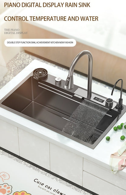 ULOVEHOUSE Stainless Steel Waterfall Sink with Touch Sensitive Faucet for Kitchen