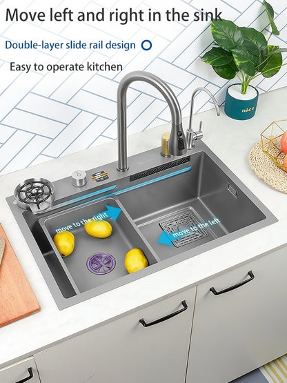 ULOVEHOUSE Large Single Slot 304 Stainless Steel Sink with Multifunction Touch Faucet for Kitchen