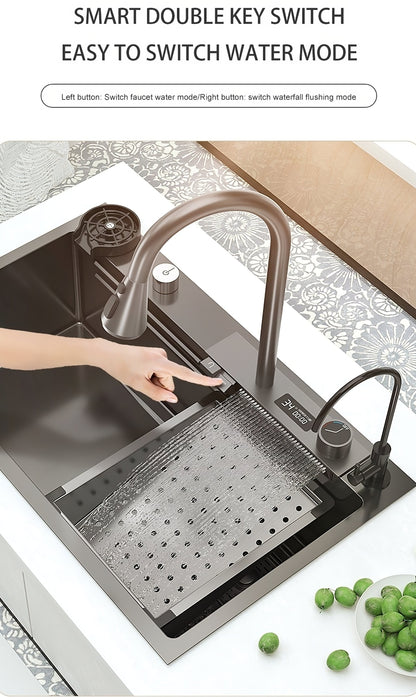 ULOVEHOUSE Stainless Steel Waterfall Sink with Touch Sensitive Faucet for Kitchen