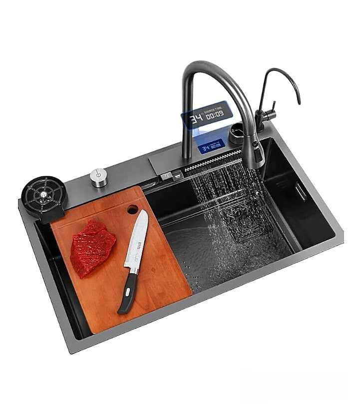 ULOVEHOUSE Stainless Steel Waterfall Sink with Touch Sensitive Faucet for Kitchen