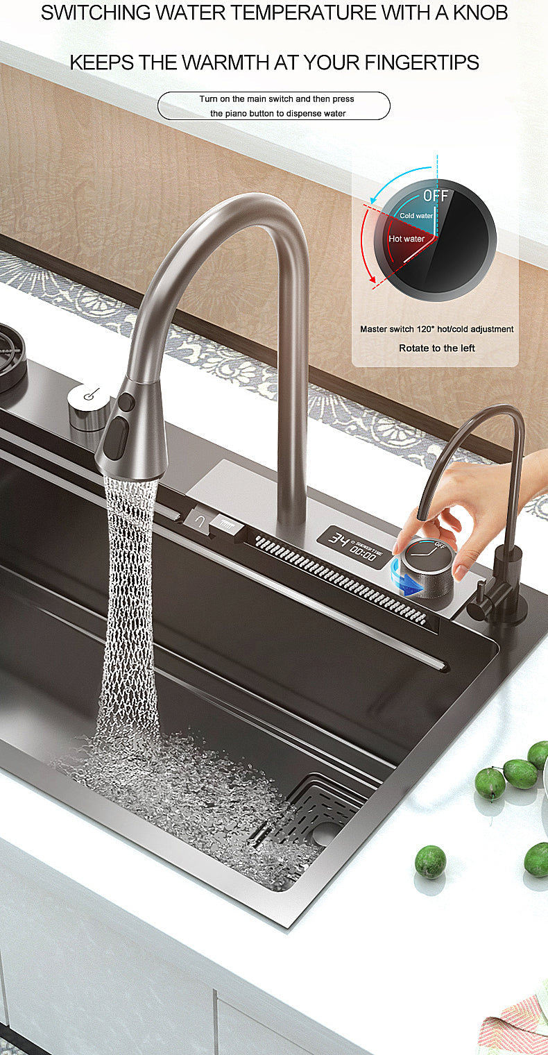 ULOVEHOUSE Stainless Steel Waterfall Sink with Touch Sensitive Faucet for Kitchen