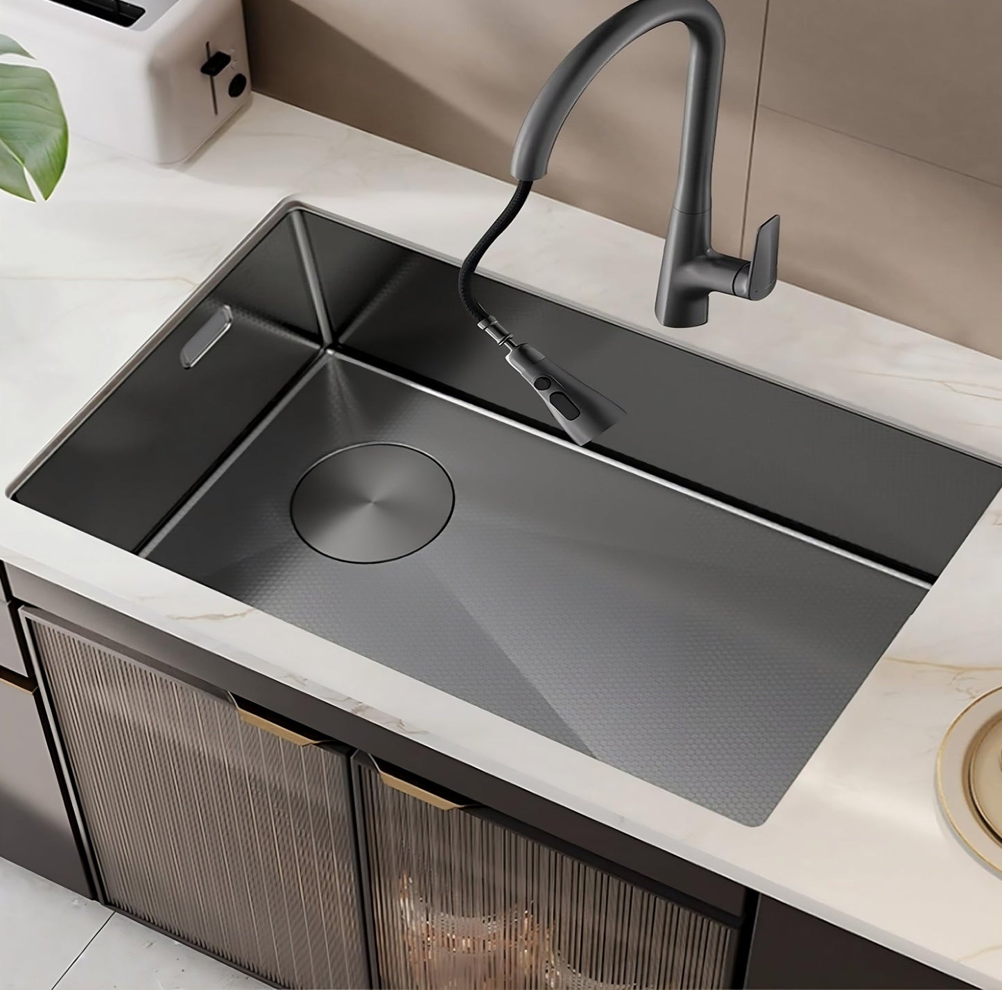 ULOVEHOUSE Nano-Embossed Honeycomb Stainless Steel Sink with Large Single Slot for Kitchen