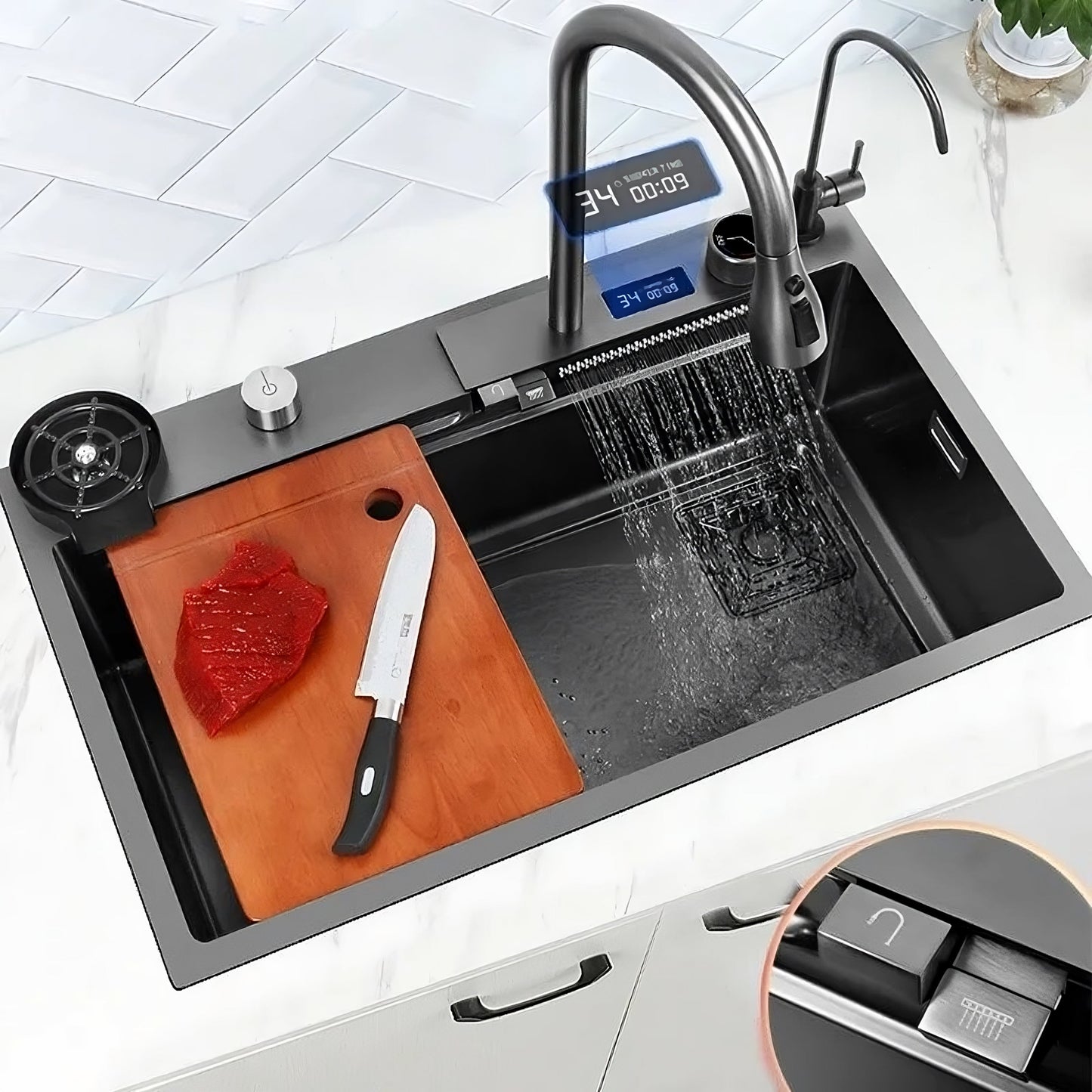 ULOVEHOUSE Stainless Steel Waterfall Sink with Touch Sensitive Faucet for Kitchen