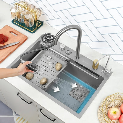 ULOVEHOUSE Large Single Slot 304 Stainless Steel Sink with Multifunction Touch Faucet for Kitchen