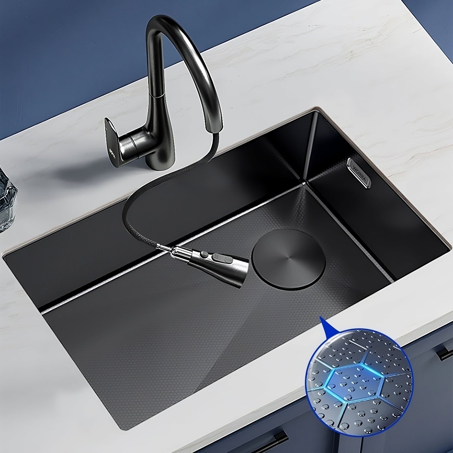 ULOVEHOUSE Nano-Embossed Honeycomb Stainless Steel Sink with Large Single Slot for Kitchen