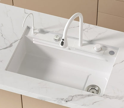 ULOVEHOUSE White Sink Made of Nano 304 Stainless Steel with Waterfall Faucet for Kitchen