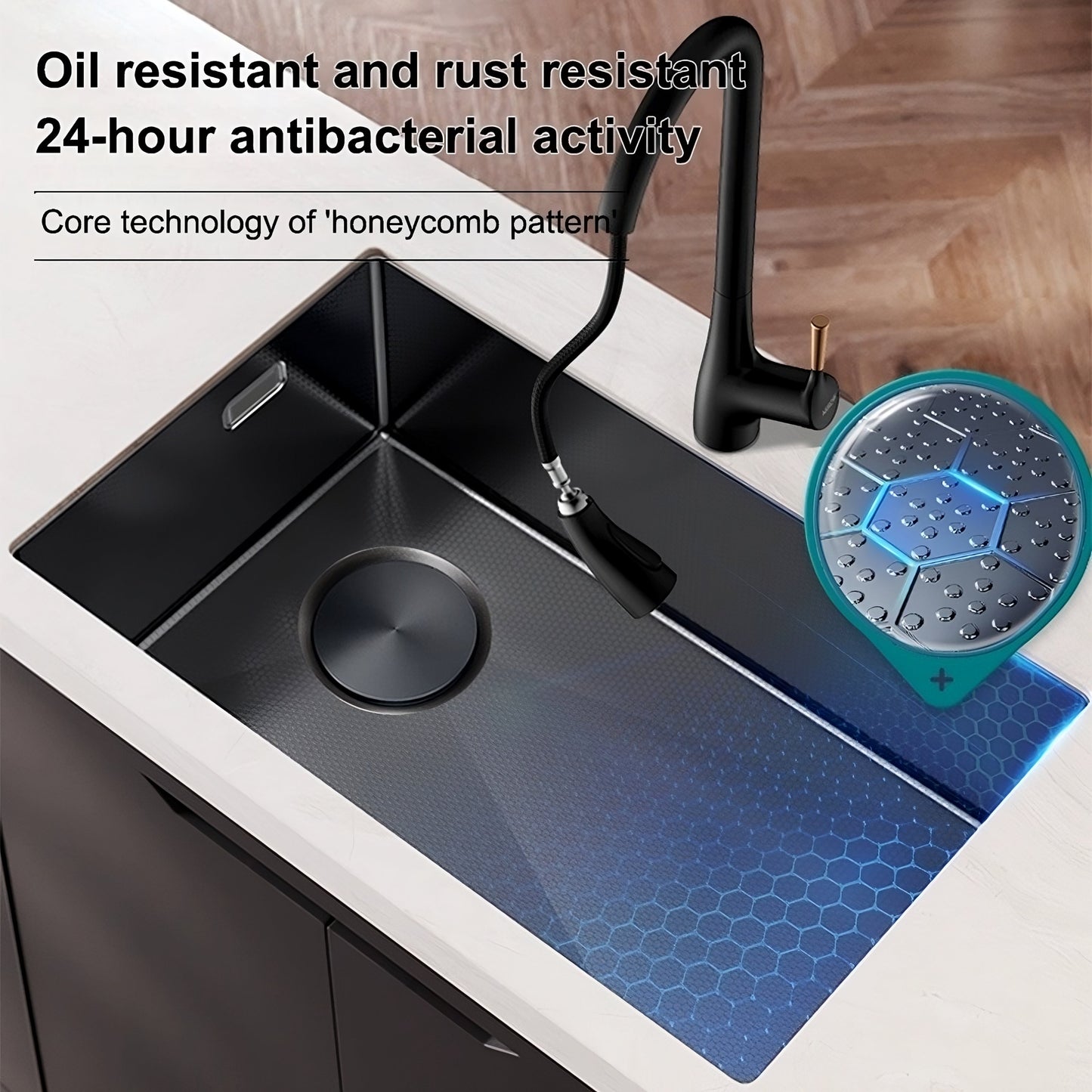 ULOVEHOUSE Nano-Embossed Honeycomb Stainless Steel Sink with Large Single Slot for Kitchen