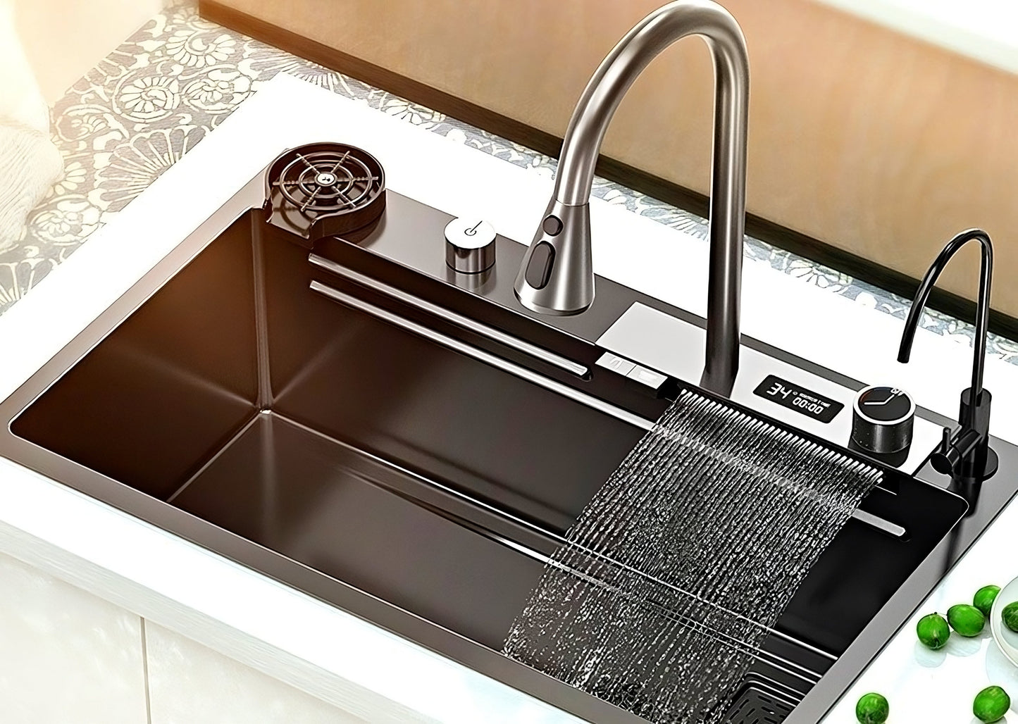 ULOVEHOUSE Stainless Steel Waterfall Sink with Touch Sensitive Faucet for Kitchen