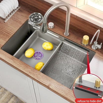 ULOVEHOUSE Large Single Slot 304 Stainless Steel Sink with Multifunction Touch Faucet for Kitchen