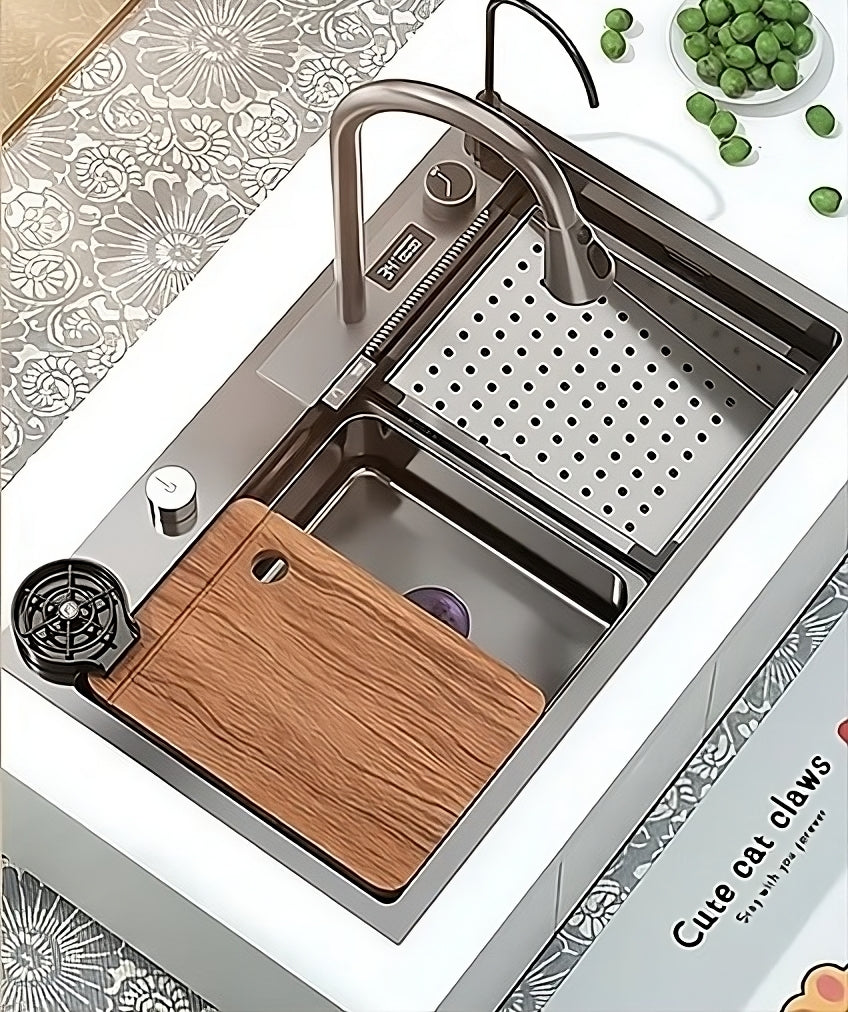 ULOVEHOUSE Stainless Steel Waterfall Sink with Multifunctional Touch Control for Kitchen