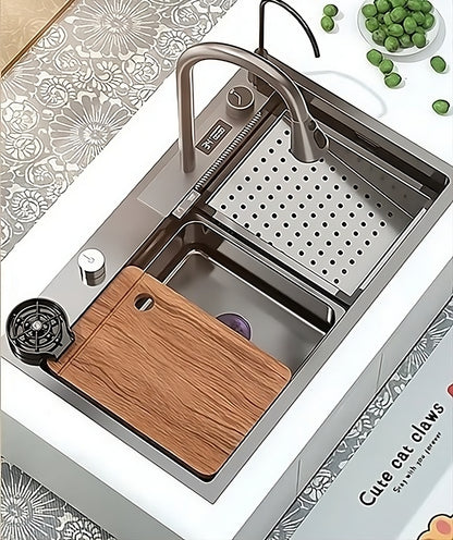 ULOVEHOUSE Stainless Steel Waterfall Sink with Multifunctional Touch Control for Kitchen