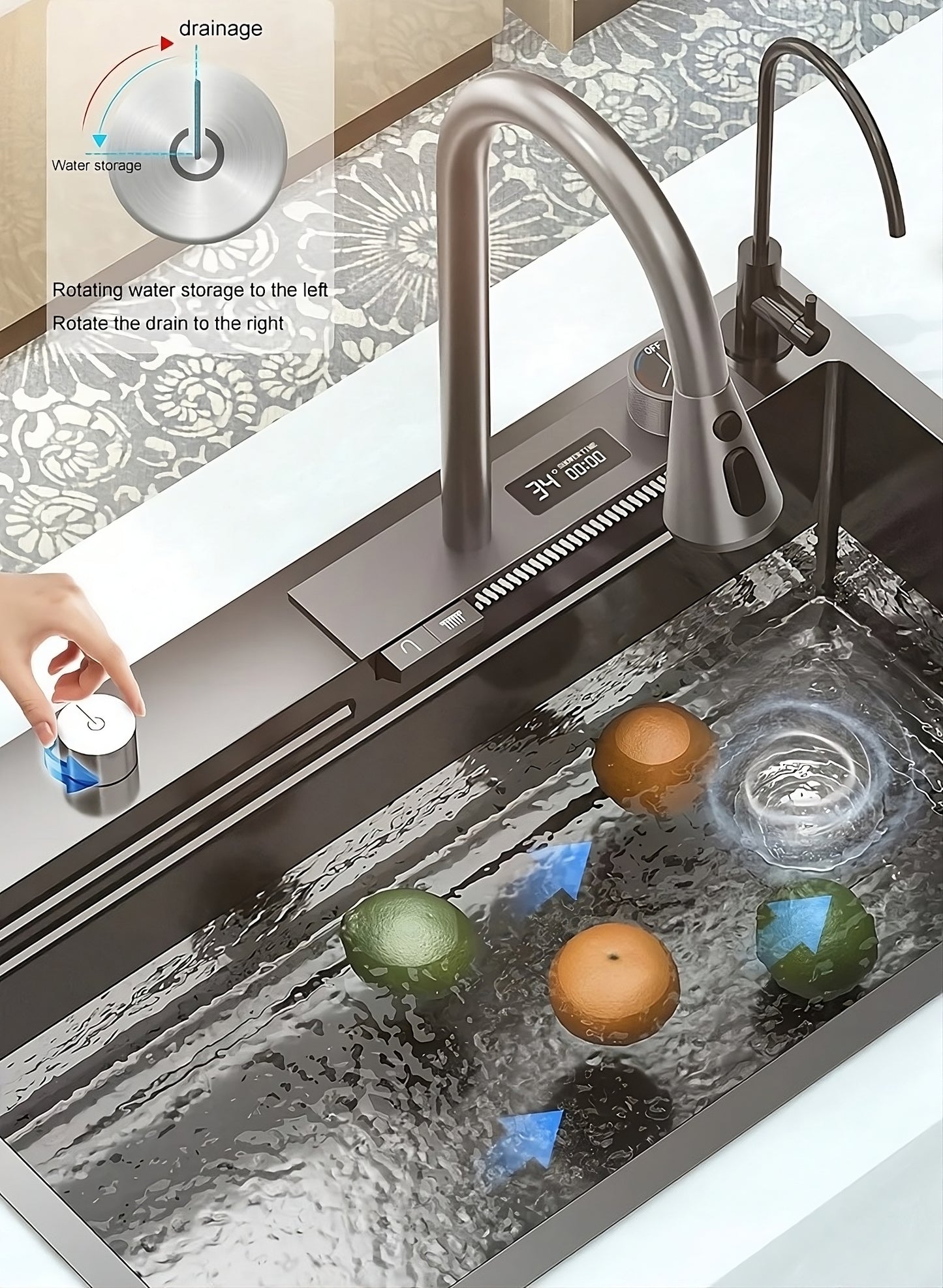 ULOVEHOUSE Stainless Steel Waterfall Sink with Multifunctional Touch Control for Kitchen