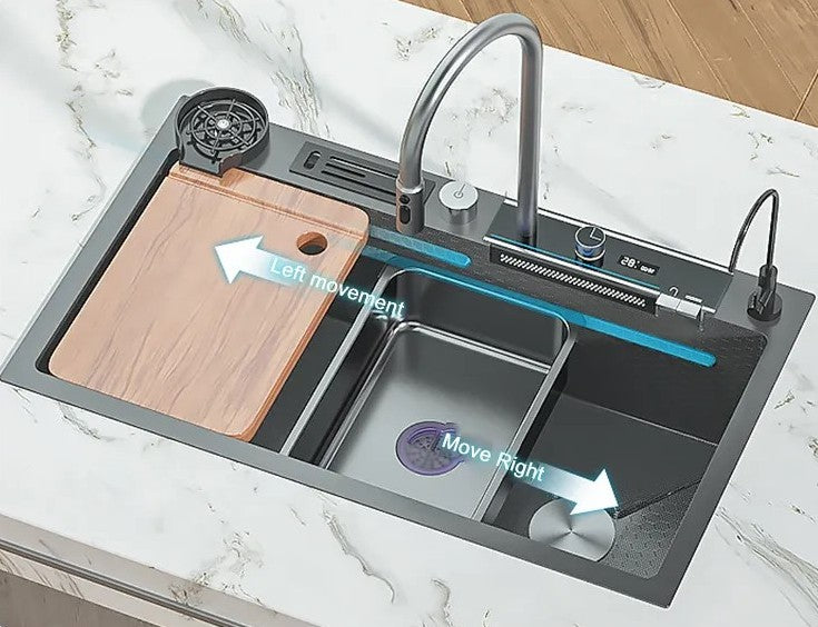 ULOVEHOUSE Digital Waterfall Kitchen Sink with Honeycomb Embossed Washbasin