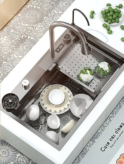 ULOVEHOUSE Stainless Steel Waterfall Sink with Touch Sensitive Faucet for Kitchen