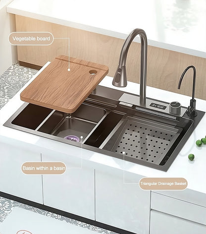 ULOVEHOUSE Stainless Steel Waterfall Sink with Multifunctional Touch Control for Kitchen