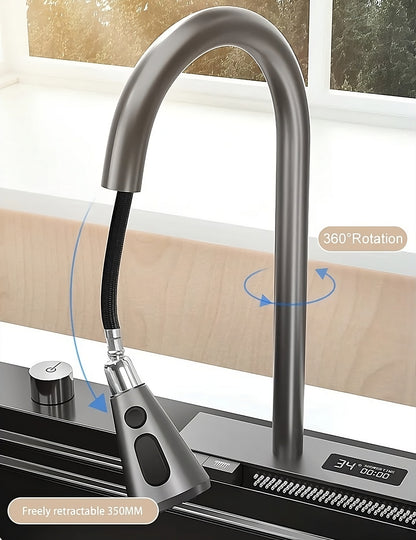 ULOVEHOUSE Stainless Steel Waterfall Sink with Multifunctional Touch Control for Kitchen