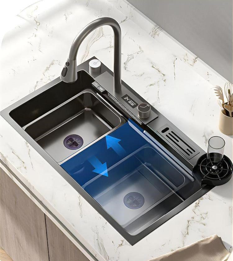 ULOVEHOUSE Stainless Steel Waterfall Sink 304 with Digital Display Multifunction Touch for Kitchen