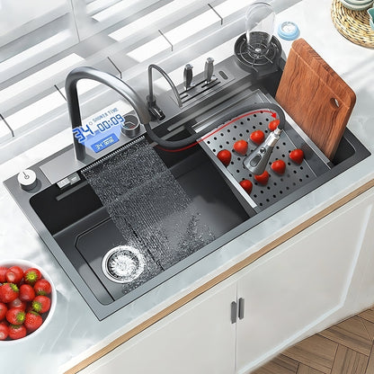 ULOVEHOUSE Stainless Steel Waterfall Sink 304 with Digital Display Multifunction Touch for Kitchen