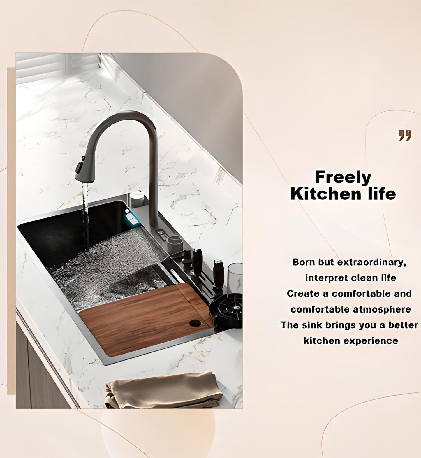 ULOVEHOUSE Stainless Steel Waterfall Sink 304 with Digital Display Multifunction Touch for Kitchen